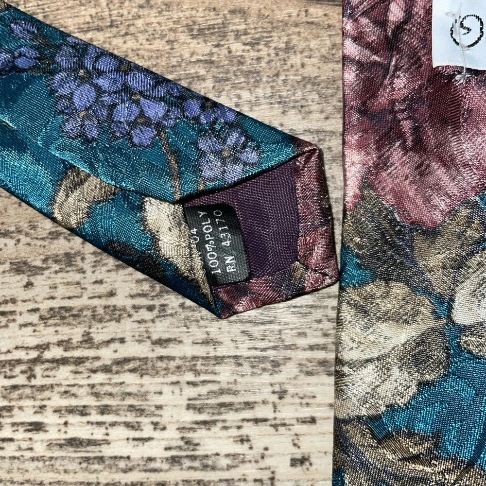 Vintage 90s Neck Tie Mens OLEG CASSIN Floral Art Designer Suit‎